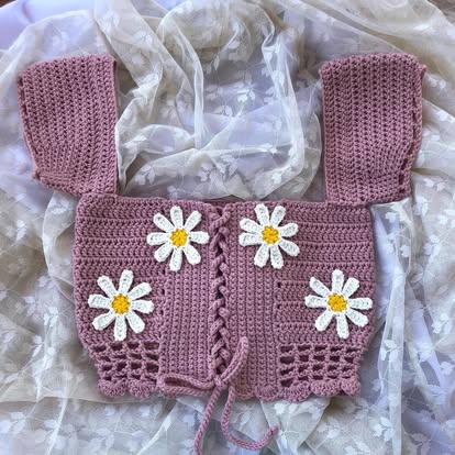 Mauve Daisy Cap-Sleeve Top